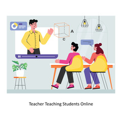 Teacher Teaching Students Online concept flat style stock illustration with background. EPS 10 File