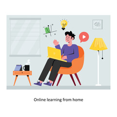 Online learning from home concept flat style stock illustration with background. EPS 10 File