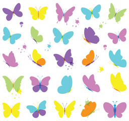 Set of colorful butterflies. Collection of butterflies. Vector illustration.Multicolored butterflies clipart set.Baby shower design elements.Party invitation, birthday celebration. Spring,summer decor