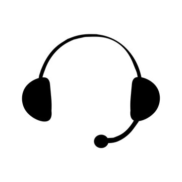 recommend clip art: Ink sketch of headphones silhouette isolated on white background. Design element, vector illustration