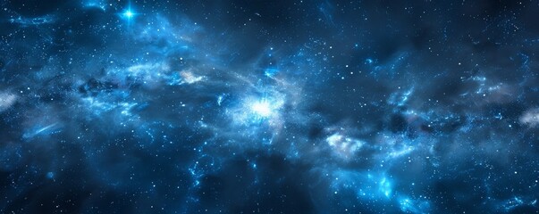 Fototapeta premium Gazing at a mesmerizing blue nebula cloud in the vast universe, feeling awe and curiosity about the infinite cosmos