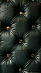 Fototapeta premium Luxurious dark green leather upholstery with gold buttons creating a diamond pattern, conveying a sense of elegance and style