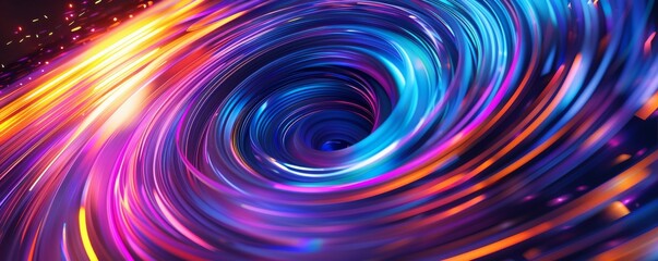 Obraz premium Colorful abstract background with swirling lines of light converging to form a spiral portal, perfect for technology or science-themed projects