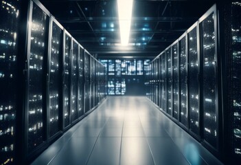 Fototapeta premium supercomputers full working visualisation shot servers data icon center high level corridor rack security information technology ai artificial backup broadband business cloud