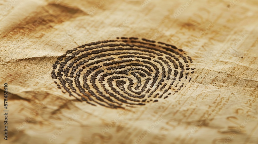 Poster a closeup image displaying a detailed fingerprint on a paper surface