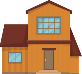 Modern, two story, wooden suburban family home with large windows is standing in the sun