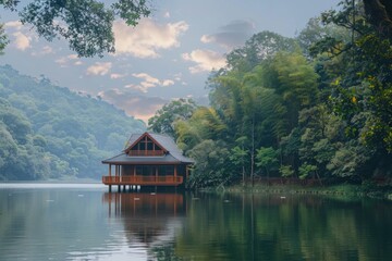 Fototapeta premium Tranquil Lake House Retreat.