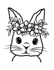 Floral Bunny | Flower Rabbit | Floral Crown | Cute Pet | Animal Portrait | Easter Sunday | Easter Egg | Original Illustration | Vector and Clipart | Cutfifle and Stencil