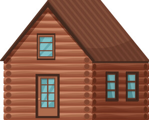 Brown log cabin building standing with windows and door, country house made of natural materials