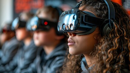 Students Engaged in VR Learning in a Tech-Savvy Classroom
