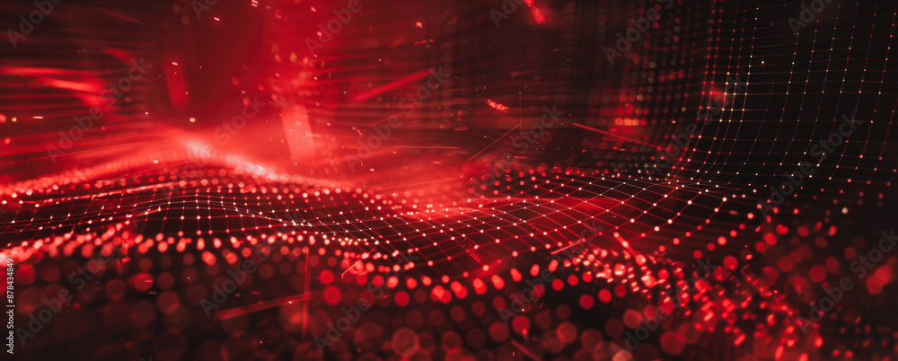 Poster red abstract digital grid pattern