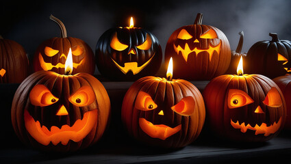 Obraz premium Sinister Pumpkin Faces Illuminated by Candlelight