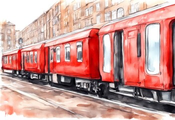 Obraz premium blank britain olated color city train red clipart white doors creative bright drawing trip handmade life symbol illustration great detail water hand design painted transportation underground station s