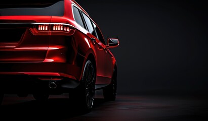 Red SUV Backside in a Dark Studio