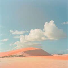Fototapeta premium Pink Sand Dunes at Sunset, with Footprints Leading to the Horizon 