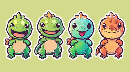 Fototapeta premium 4 sets of iguana kawaii chibi Emoji character sticker emoticon smile emotion mascot illustration