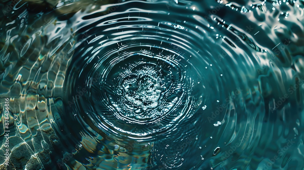 Aufkleber close-up of water ripple pattern in a turquoise blue pool, creating a mesmerizing, calming, and tran