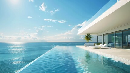 Fototapeta premium sea view luxury hotel , modern white beach hotel , beachfront hotel with pool