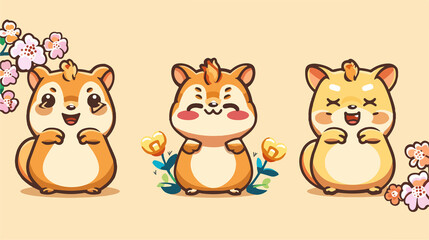 Fototapeta premium 4 sets of chipmunk kawaii chibi Emoji character sticker emoticon smile emotion mascot illustration