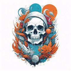 Skull head illustration design. T-shirt skull head design