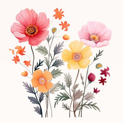 cute and beautiful pink flowers, white background