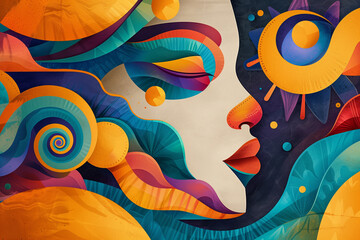 surreal background with face and symbols