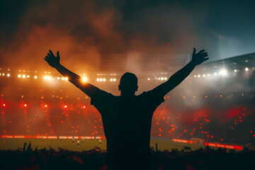 Silhouettes of hands and the fans in the stadium