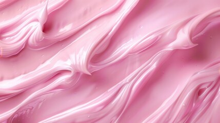 Obraz premium A detailed close-up image of a glossy pink liquid with a wavy pattern, presenting an abstract scene that brings a sense of fluidity, aesthetics and modern design.