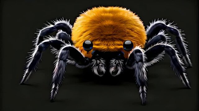 a pets tarantula emoji on black background. 3d illustration spider