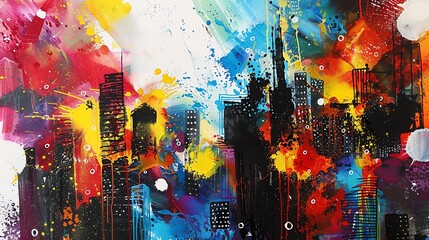 Abstract painting with bold and dynamic colors.