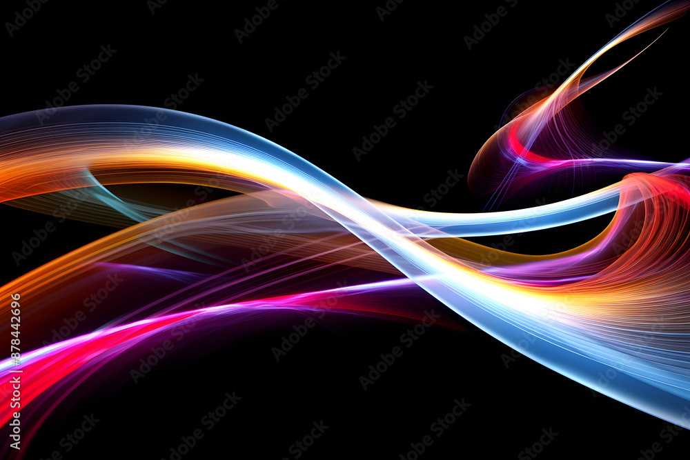 Poster abstract flowing colorful streams isolated on black background.
