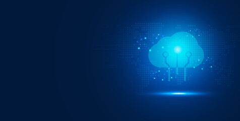 Futuristic blue cloud and Security abstract technology background, Artificial intelligence digital transformation and Business connection internet network communication and Antivirus.