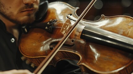 Fototapeta premium A close-up of a violinist playing the violin
