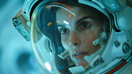portrait of a cosmonaut girl in a spacesuit