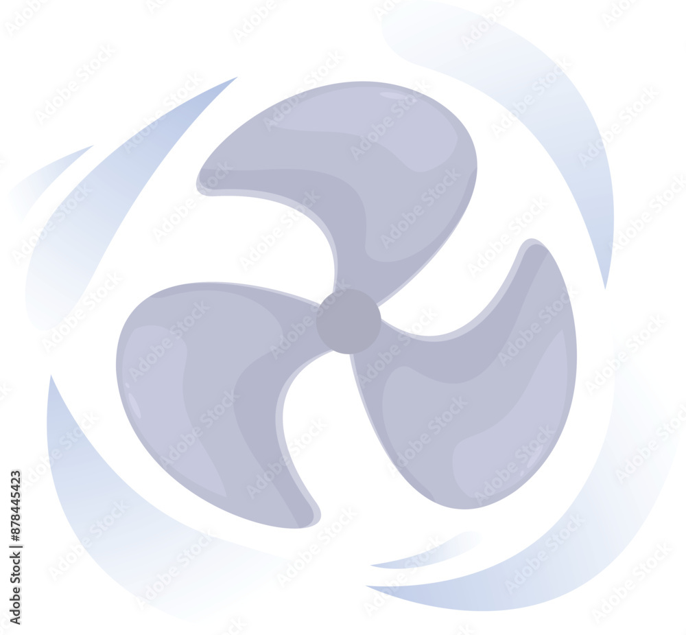 Poster illustration of a grey propeller rotating and creating air flow with its three blades