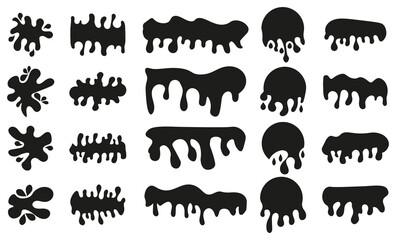 Set of black splash and drip liquid design elements