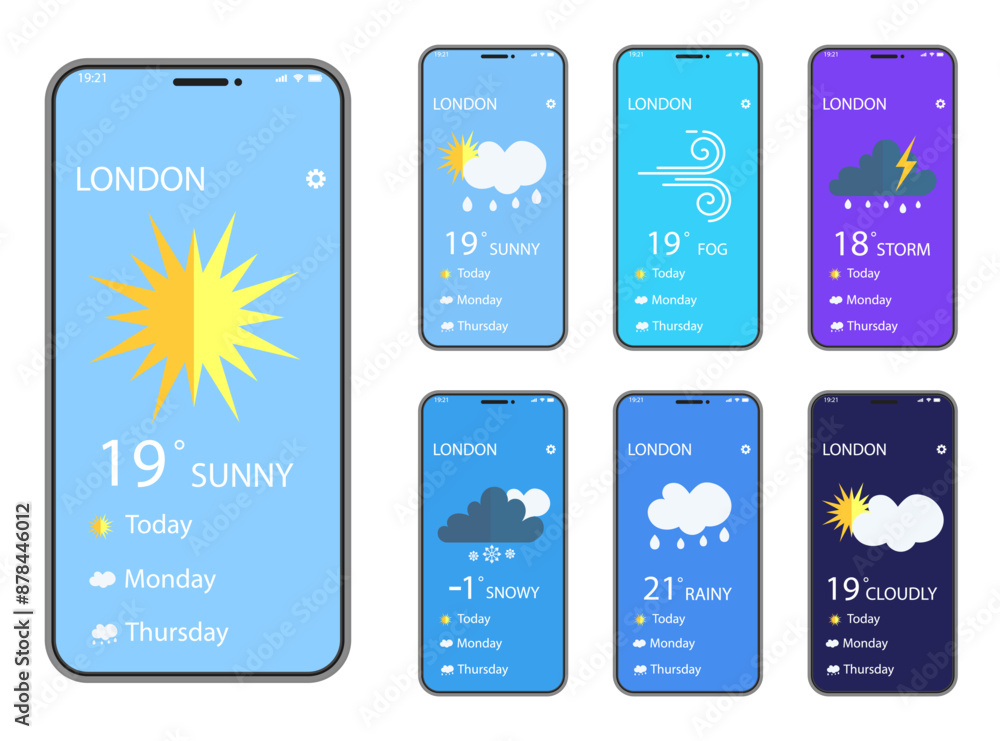Poster Smartphone with weather app in a screen in a flat design