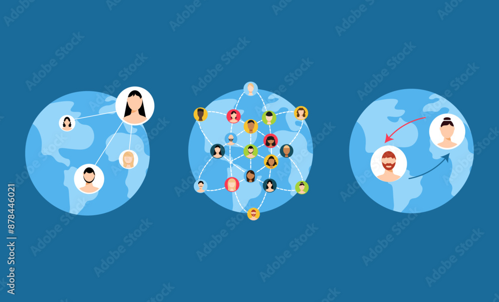 Poster Global communication with user icon in a flat design