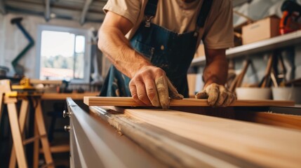 A close-up of a carpenter assembling furniture