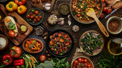 Colorful Mediterranean cuisine with fresh vegetables and herbs