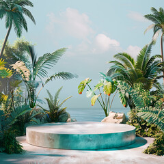 3D Minimalist Tropical Environment Podium Background for Product Advertising and Presentation