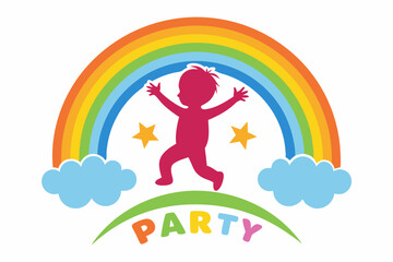 Baby children party rainbow happy silhouette logo event summer newborn 