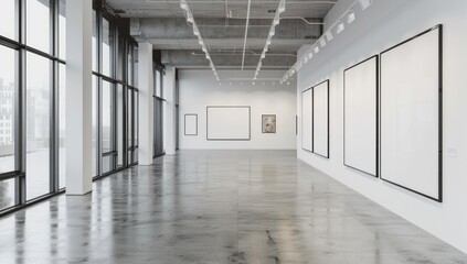 Modern Gallery Interior with Blank Frames
