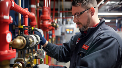 the specialist works with heating equipment