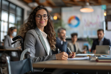 Fototapeta premium Businesswoman in a Wheelchair in the Corporate World