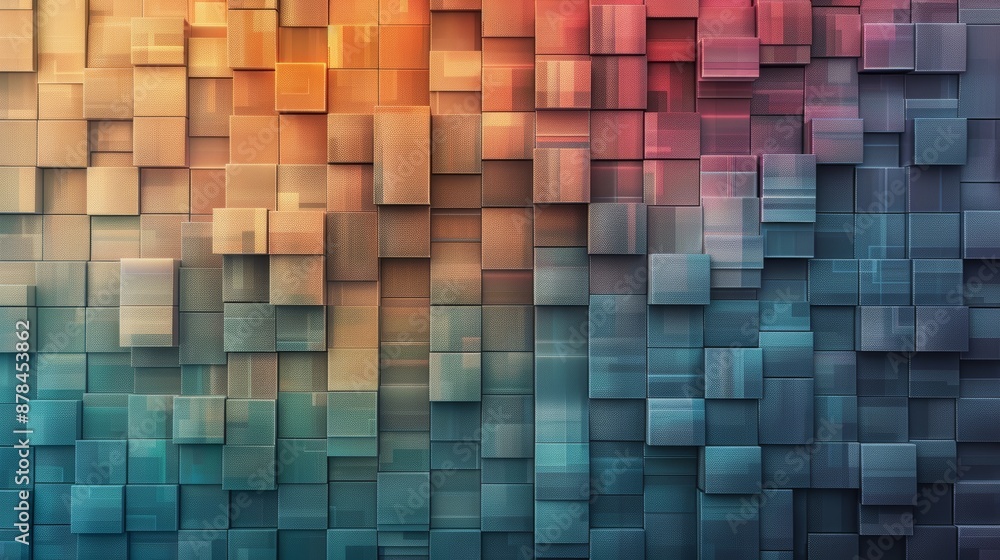 Poster abstract background with colorful cubes in blue, orange and red tones. the cubes are arranged in a 3