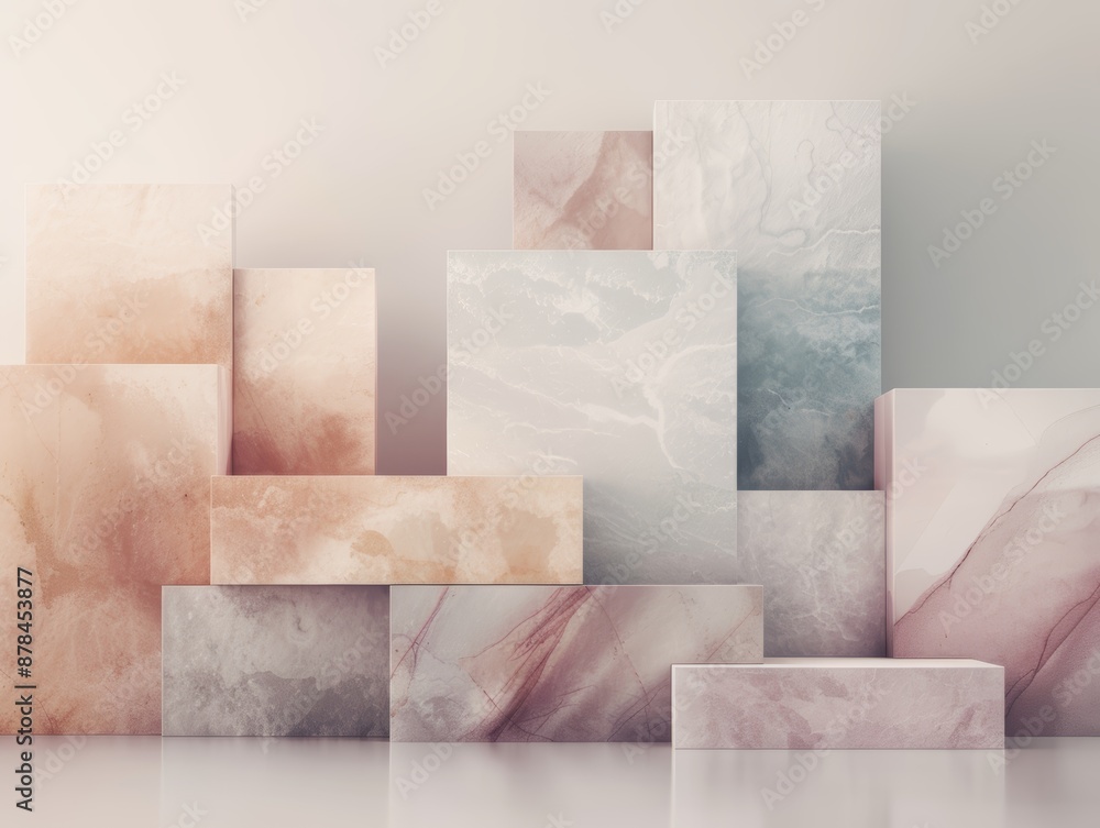 Poster abstract background with marble blocks in soft pastel colors. perfect for minimalist or product disp