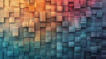 Abstract background with colorful cubes in blue, orange and red tones.  The cubes are arranged in a 3D pattern, creating a sense of depth and texture.