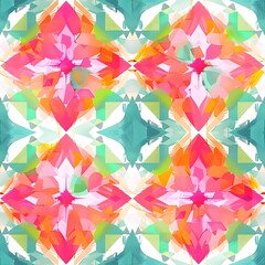 Abstract geometric pattern in vibrant colors of pink, orange, green, and blue.