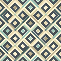 Abstract geometric pattern with blue, beige and brown squares on cream background.